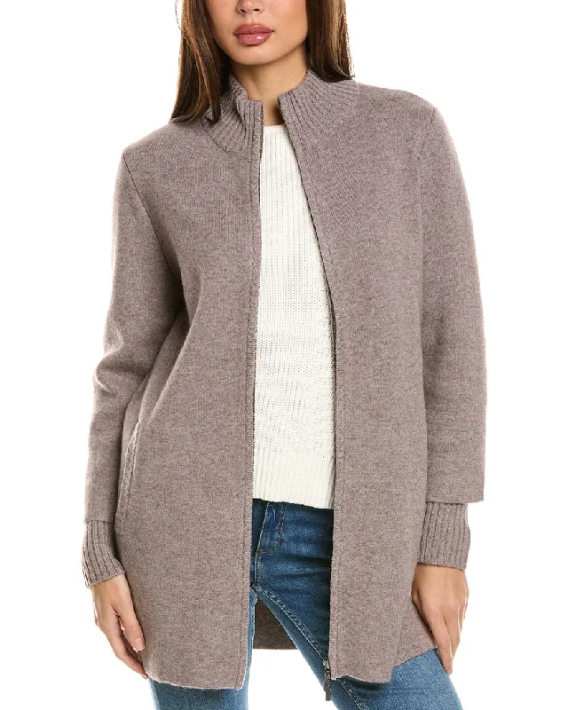 Forte Cashmere Doubleknit Zip Mock Wool & Cashmere-Blend Cardigan