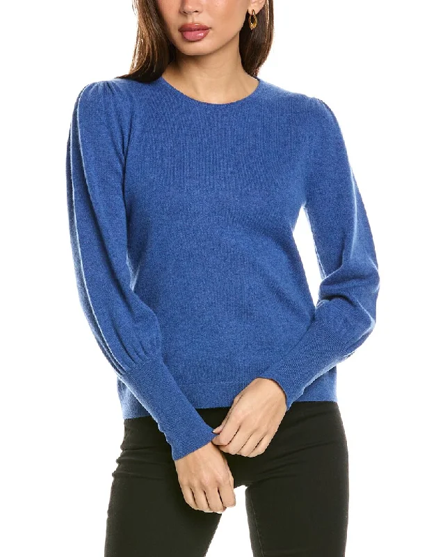 Forte Cashmere Gathered Sleeve Crew Cashmere Sweater