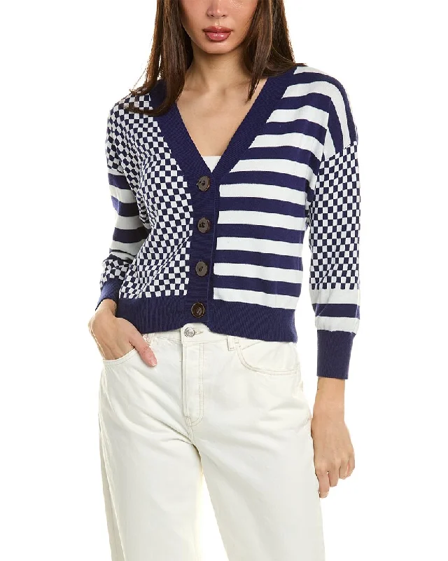 WISPR Check Stripe Silk-Blend Cardigan