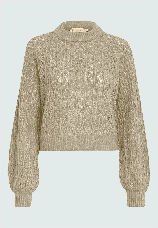 PCCecilie GRS Round Neck Knit Pullover - Warm Sand Melange