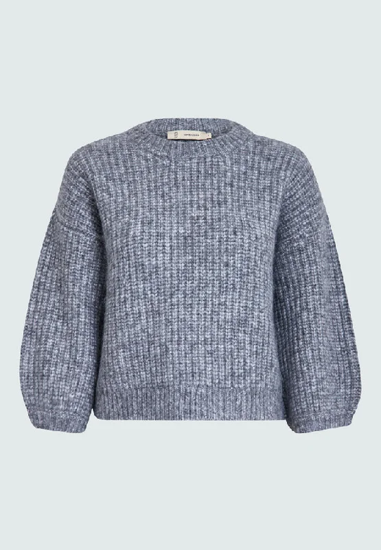 PCCori 3/4 Sleeve Knit Pullover - Grey Melange