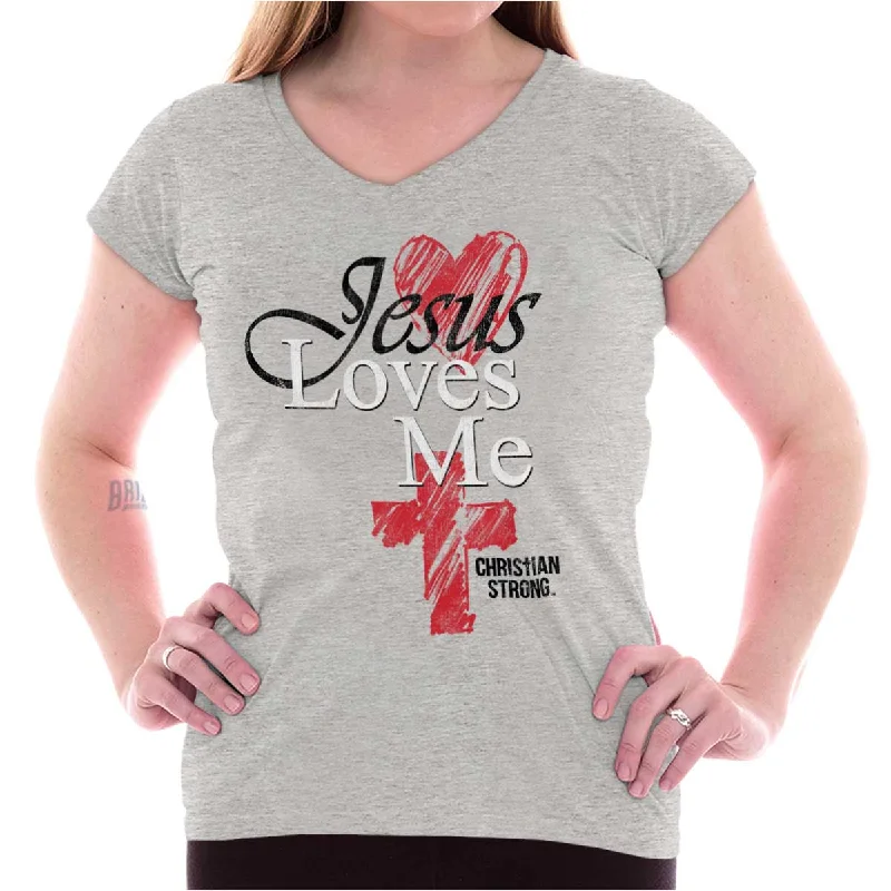 Jesus Loves Me Junior Fit V-Neck T-Shirt