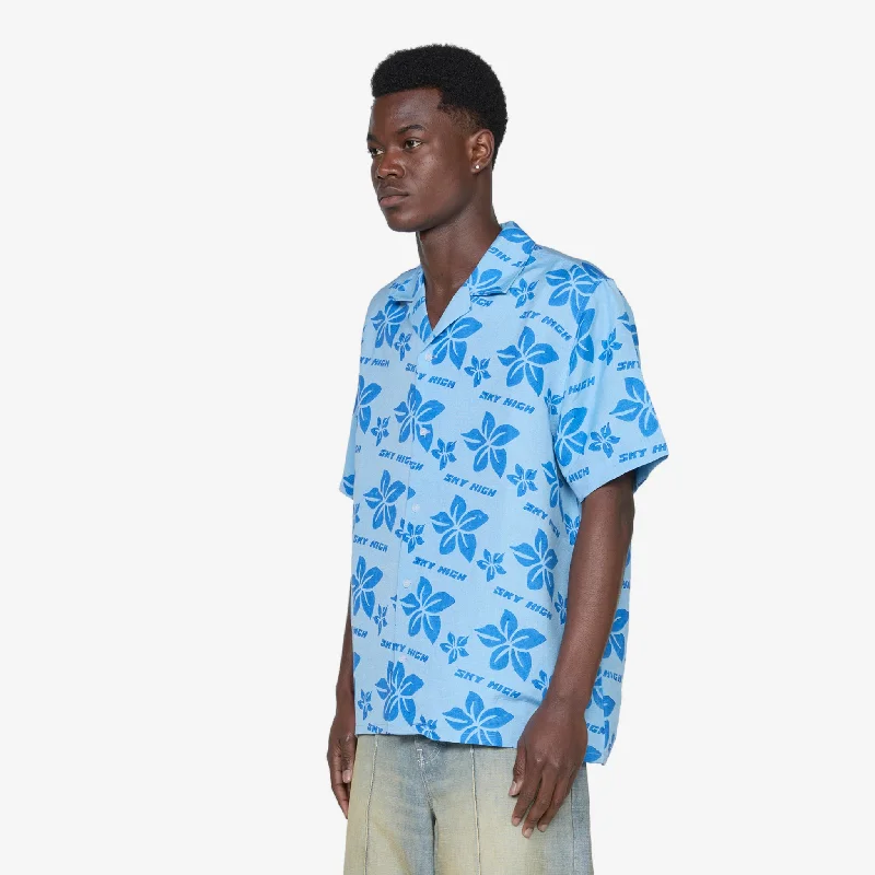 Hand Block Print Hawaiian Shirt Blue