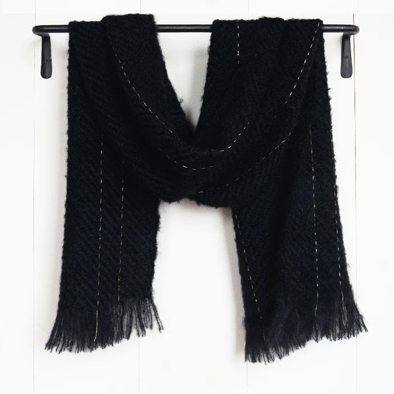 Black With Gold Accent Handwoven Mohair Wrap