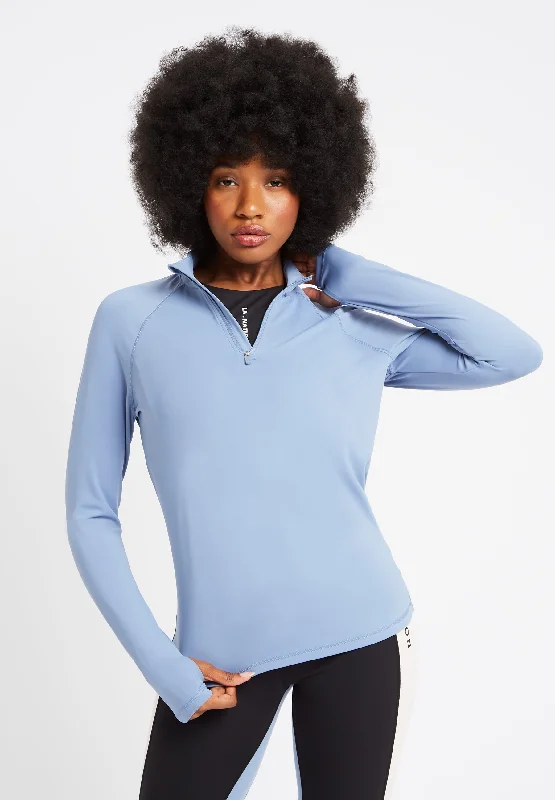 Performance Half Zip Long Sleeve Top-Cornflower Blue